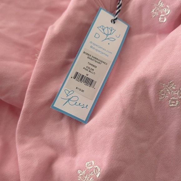 NWT Draper James Bobbie Sweatshirt in Pink Embroidered Viola spring floral - Picture 2 of 5